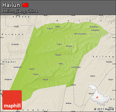 Physical Map of Hailun, shaded relief outside