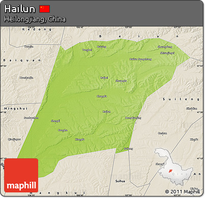 Physical Map of Hailun, shaded relief outside