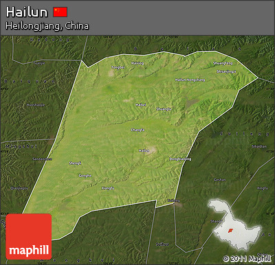 Satellite Map of Hailun, darken