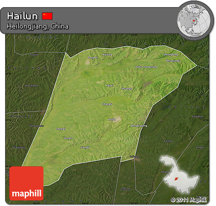 Satellite Map of Hailun, darken
