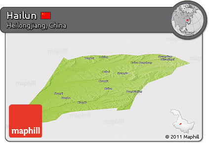 Physical Panoramic Map of Hailun, cropped outside