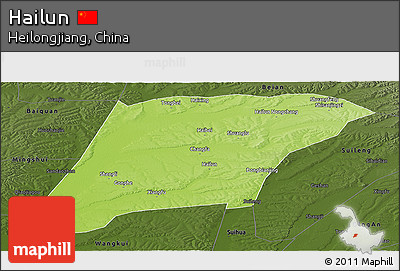 Physical Panoramic Map of Hailun, darken