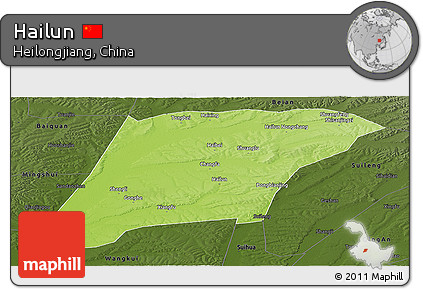 Physical Panoramic Map of Hailun, darken