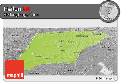 Physical Panoramic Map of Hailun, desaturated