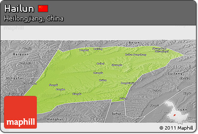 Physical Panoramic Map of Hailun, desaturated