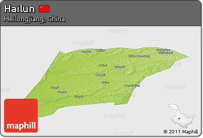 Physical Panoramic Map of Hailun, single color outside