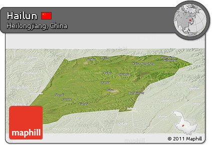 Satellite Panoramic Map of Hailun, lighten
