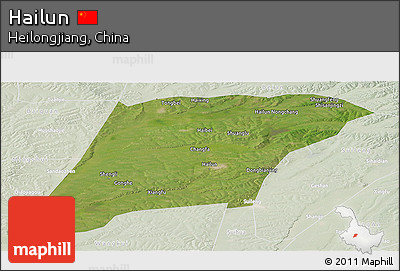 Satellite Panoramic Map of Hailun, lighten