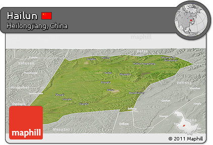 Satellite Panoramic Map of Hailun, lighten, semi-desaturated