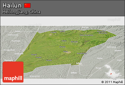 Satellite Panoramic Map of Hailun, lighten, semi-desaturated