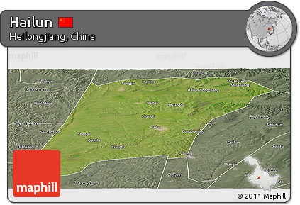 Satellite Panoramic Map of Hailun, semi-desaturated