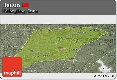 Satellite Panoramic Map of Hailun, semi-desaturated