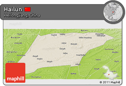 Shaded Relief Panoramic Map of Hailun, physical outside