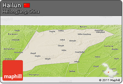 Shaded Relief Panoramic Map of Hailun, physical outside