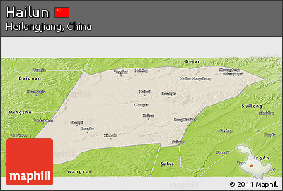 Shaded Relief Panoramic Map of Hailun, physical outside