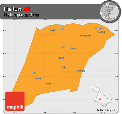 Political Simple Map of Hailun, single color outside