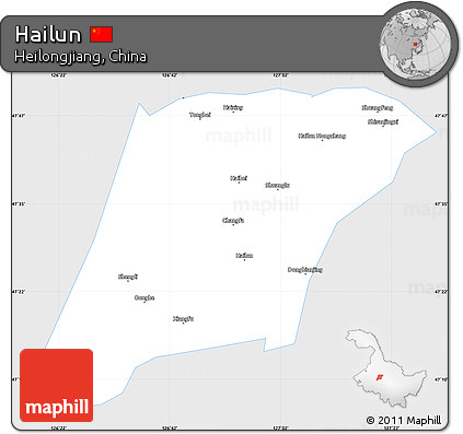 Silver Style Simple Map of Hailun, single color outside