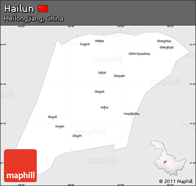Silver Style Simple Map of Hailun, single color outside