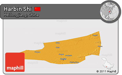 Political Panoramic Map of Harbin Shi, cropped outside