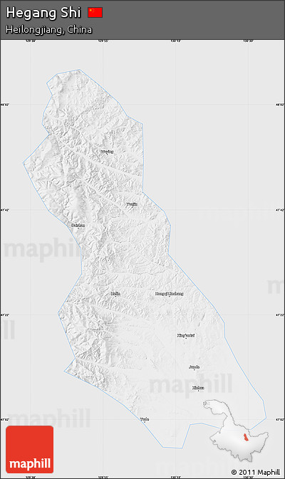 Silver Style Map of Hegang Shi, single color outside