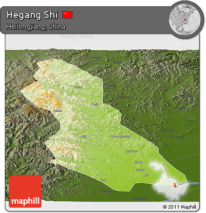 Physical Panoramic Map of Hegang Shi, darken