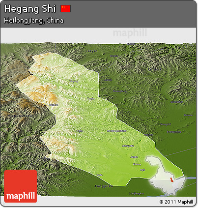 Physical Panoramic Map of Hegang Shi, darken