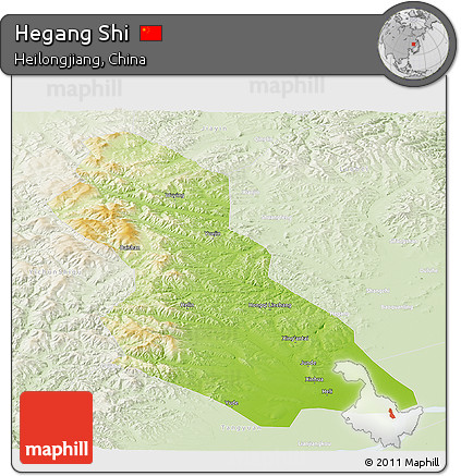 Physical Panoramic Map of Hegang Shi, lighten