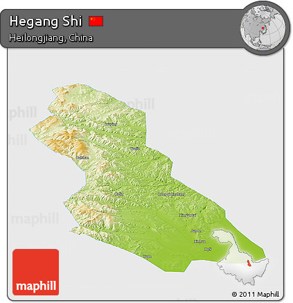Physical Panoramic Map of Hegang Shi, single color outside
