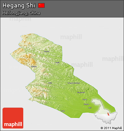 Physical Panoramic Map of Hegang Shi, single color outside
