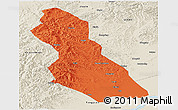 Political Panoramic Map of Hegang Shi, shaded relief outside