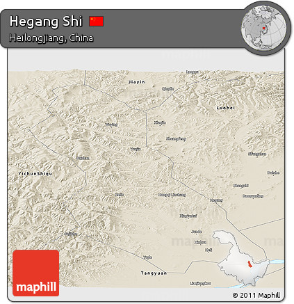 Shaded Relief Panoramic Map of Hegang Shi