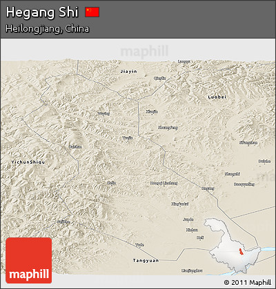 Shaded Relief Panoramic Map of Hegang Shi