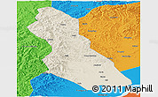 Shaded Relief Panoramic Map of Hegang Shi, political outside