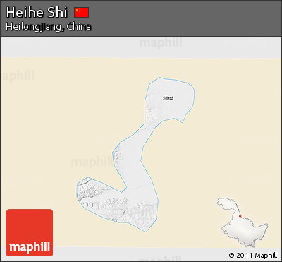 Classic Style 3D Map of Heihe Shi, single color outside