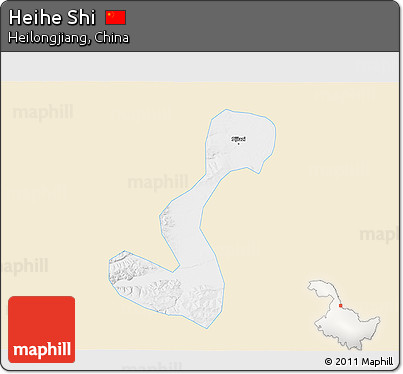 Classic Style 3D Map of Heihe Shi, single color outside