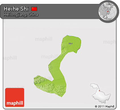 Physical 3D Map of Heihe Shi, cropped outside