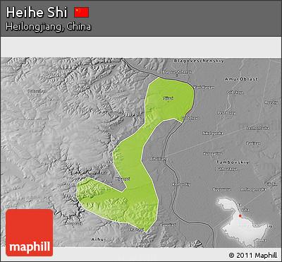 Physical 3D Map of Heihe Shi, desaturated