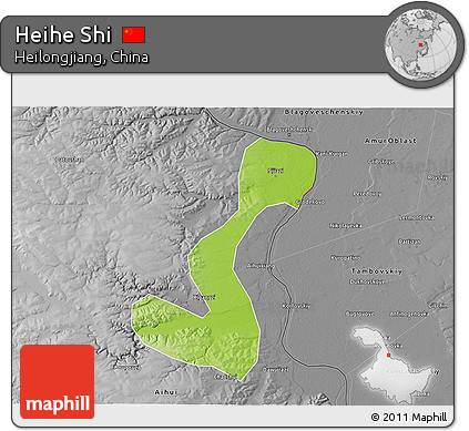 Physical 3D Map of Heihe Shi, desaturated