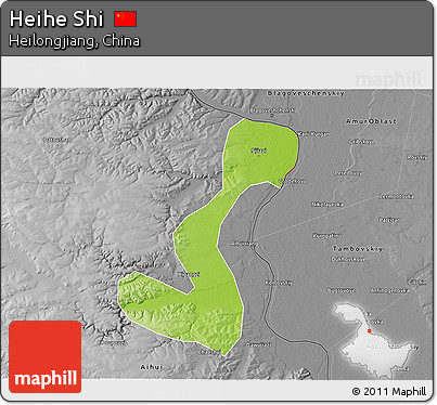 Physical 3D Map of Heihe Shi, desaturated