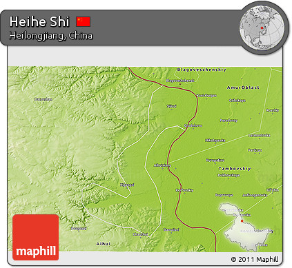 Physical 3D Map of Heihe Shi