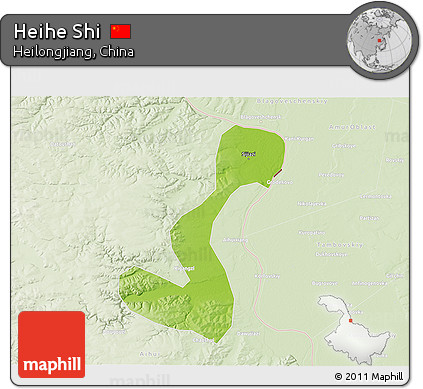 Physical 3D Map of Heihe Shi, lighten