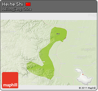 Physical 3D Map of Heihe Shi, lighten