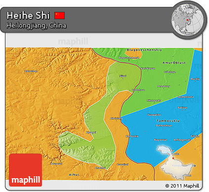 Physical 3D Map of Heihe Shi, political outside