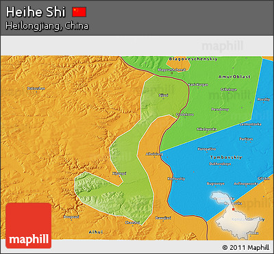 Physical 3D Map of Heihe Shi, political outside