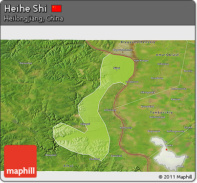 Physical 3D Map of Heihe Shi, satellite outside