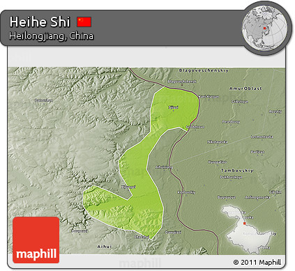 Physical 3D Map of Heihe Shi, semi-desaturated
