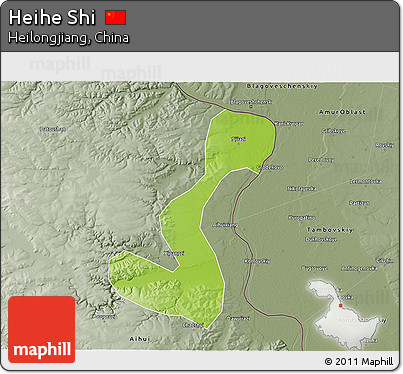 Physical 3D Map of Heihe Shi, semi-desaturated
