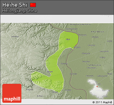 Physical 3D Map of Heihe Shi, semi-desaturated