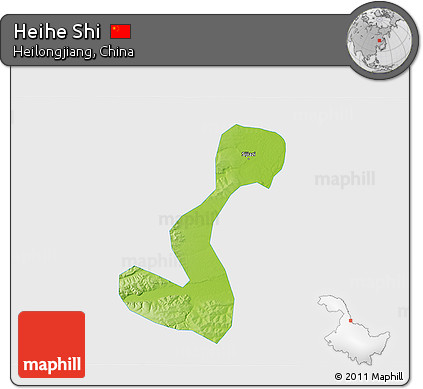 Physical 3D Map of Heihe Shi, single color outside