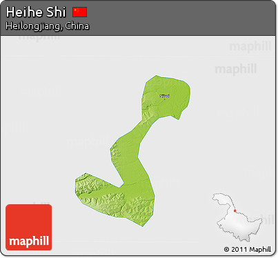 Physical 3D Map of Heihe Shi, single color outside
